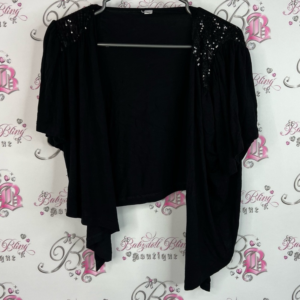 Cardigan shrug bolero sparkly sequins y2k flowy Elegant Black Women's Sweater